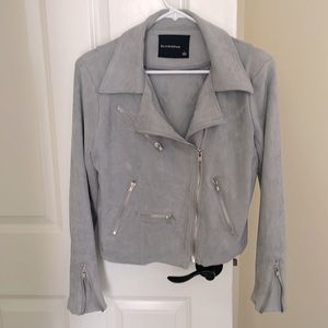 Olivaceous faux stretch suede like jacket
